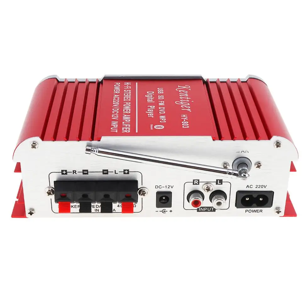 Kentiger DC12V/AC220V/AC110V 2CH Bluetooth Hi-Fi автомобильный аудио усилитель fm-радио плеер Поддержка SD USB DVD для автомобиля дома