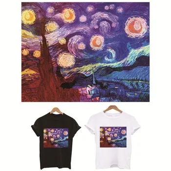 

Van Gogh stripes iron on patches thermo stickers on clothes application of one stickers clothes flower applique heat-sensitive