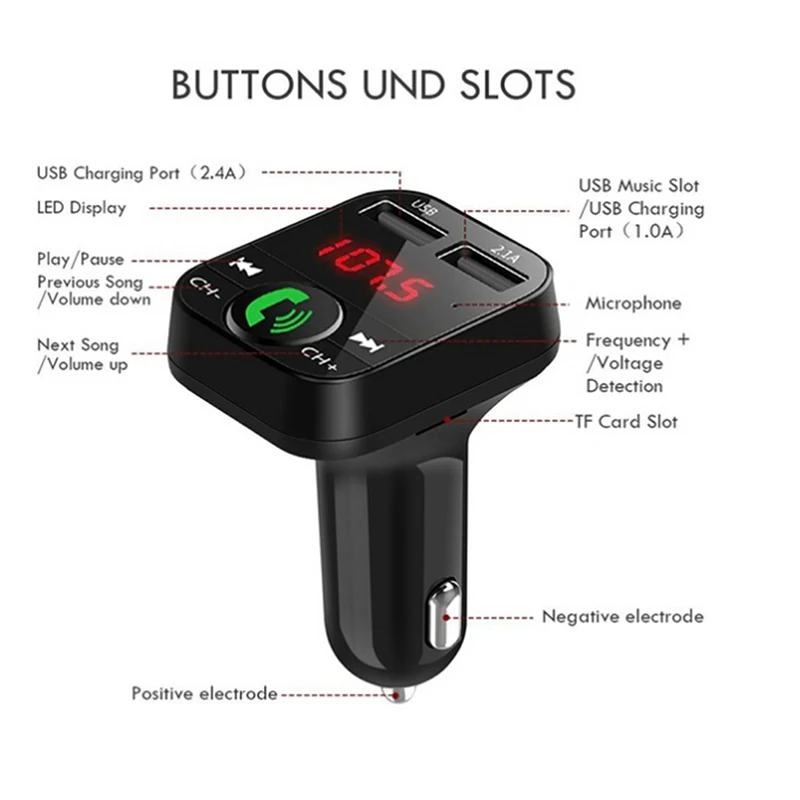 

8*5*3.7cm Car MP3 Player Car Kit Handsfree Wireless Bluetooth FM Transmitter LCD MP3 Player USB Charger