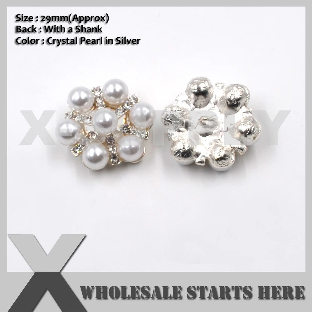 

29mm Round Silver Pearl Crystal Rhinestone Buttons,Used for Wedding Invitation,Brooch Bouquet,Flower Centers,Sewing