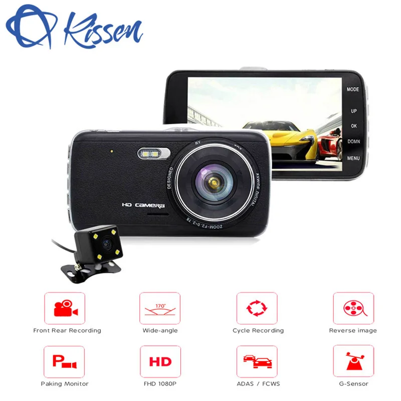 

Kissen 4.0" Full HD 1296P Car DVR Camera Dual Lens Dash Cam IPS Screen Video Recorder Registrator Night Vision Car Camcorder DVR