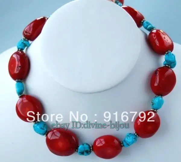 

18'' Tibet silver stone red coral necklace ,45cm