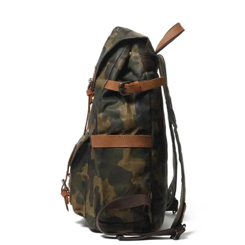 Men Vintage Waterproof Travel Camouflage Backpack Retro High Quality Wax Canvas School Bag Teenager College Leisure Bookbag