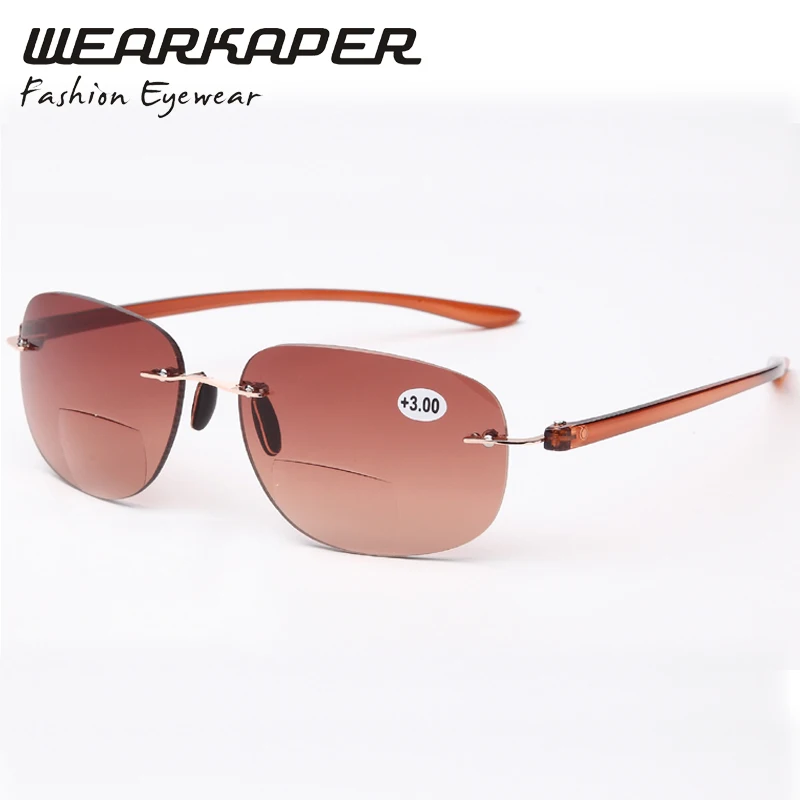 Lightweight Readers Rimless Bifocal reading glasses Sunglasses W/case