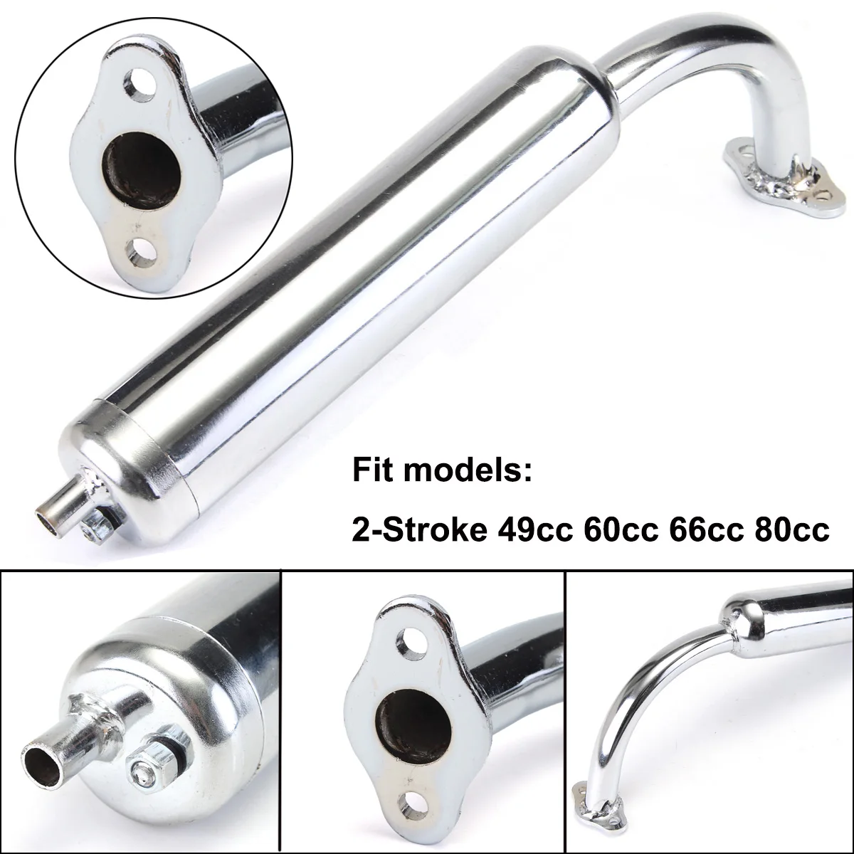 

49cc 60cc 66cc 80cc 2 Stroke Petrol Gas Engine Motor Bicycle Chrome Muffler Exhaust Pipe 8z1432