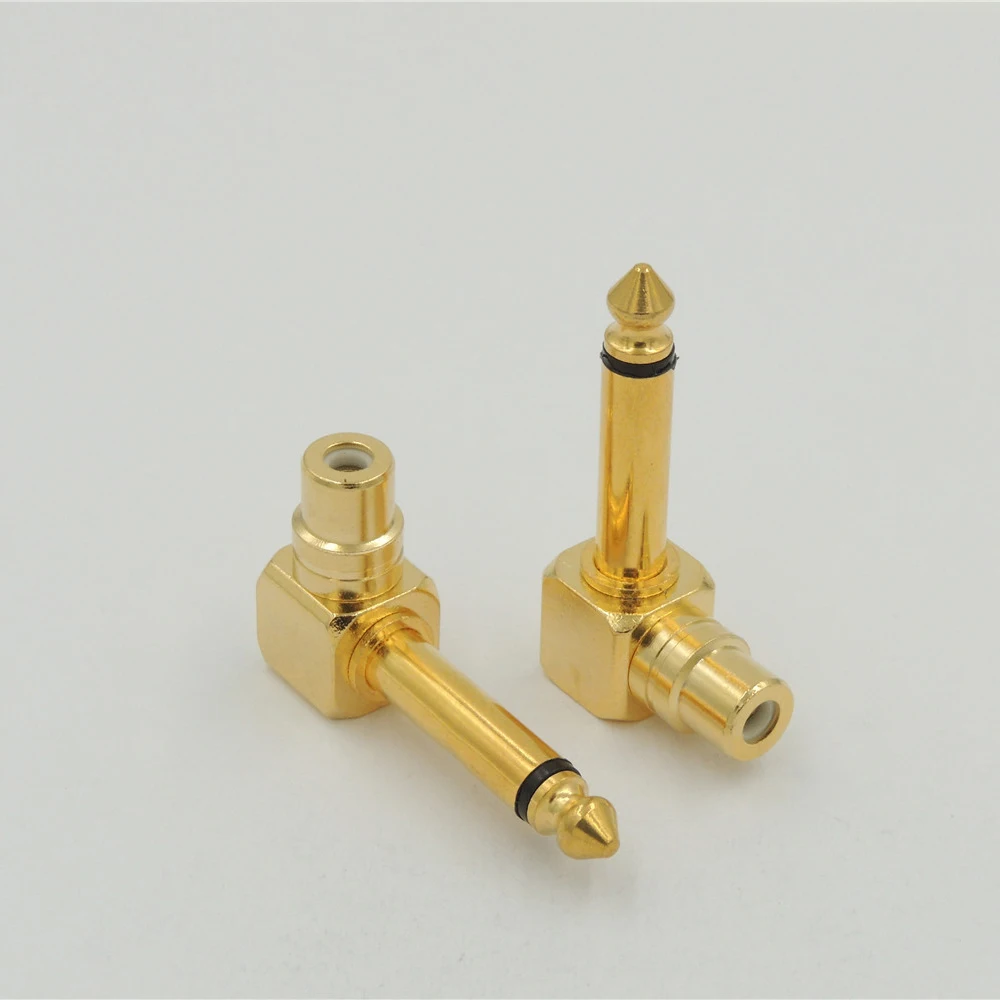 10PCS Gold copper Right Angle Female RCA Phono to 6 35mm 1 4 Mono Male plug Audio Headphone adapter