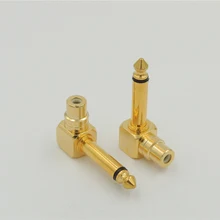 10PCS Gold copper Right Angle Female RCA Phono to 6 35mm 1 4 Mono Male plug Audio Headphone adapter