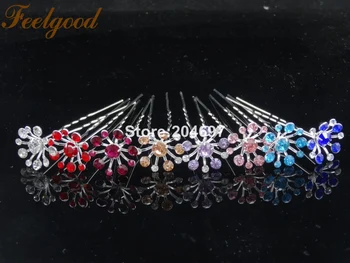 

Feelgood 200pcs/lot Colorful Crystal Rhinestone Star Flower Hairpins Clips For Wedding Bridal Hair Accessories Wholesale