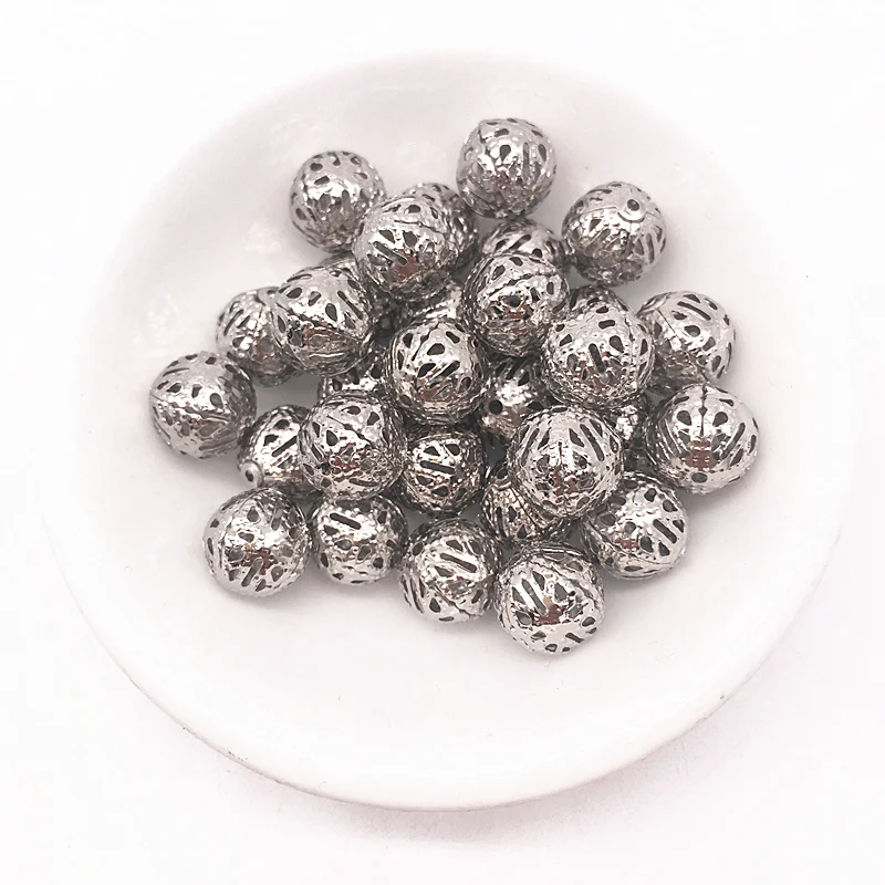 

4/6/8/10mm Hollow Ball flower Beads Metal Charms Dull Silver Plated Filigree Spacer Beads Diy Jewelry Making