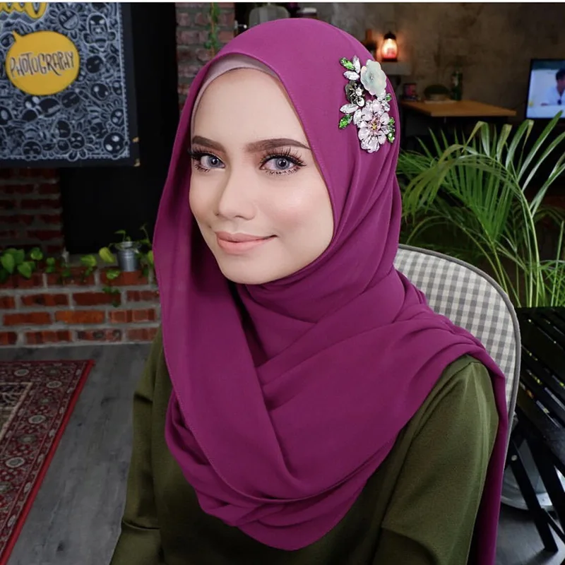 

2019 High-grade Chiffon Women Water Drill Towel Hijab Luxury Fashion Ladies Malay Muslim Hijab