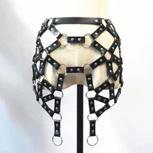 Готическая Кожаная Мини-Юбка Для Женщин с металлическими кольцами и заклепками, сетчатая юбка с регулируемой пряжкой на ремешке, Клубная одежда, праздничная одежда Rave