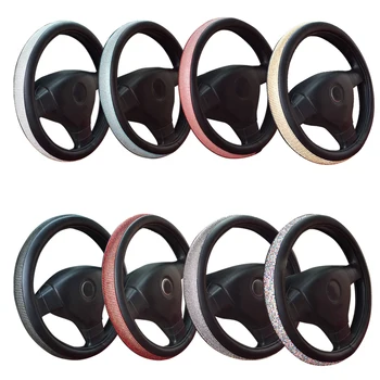 

Crystal rhinestone car Leather steering wheel covers Caps steering wheel cover Auto interior Accessories For women's girls