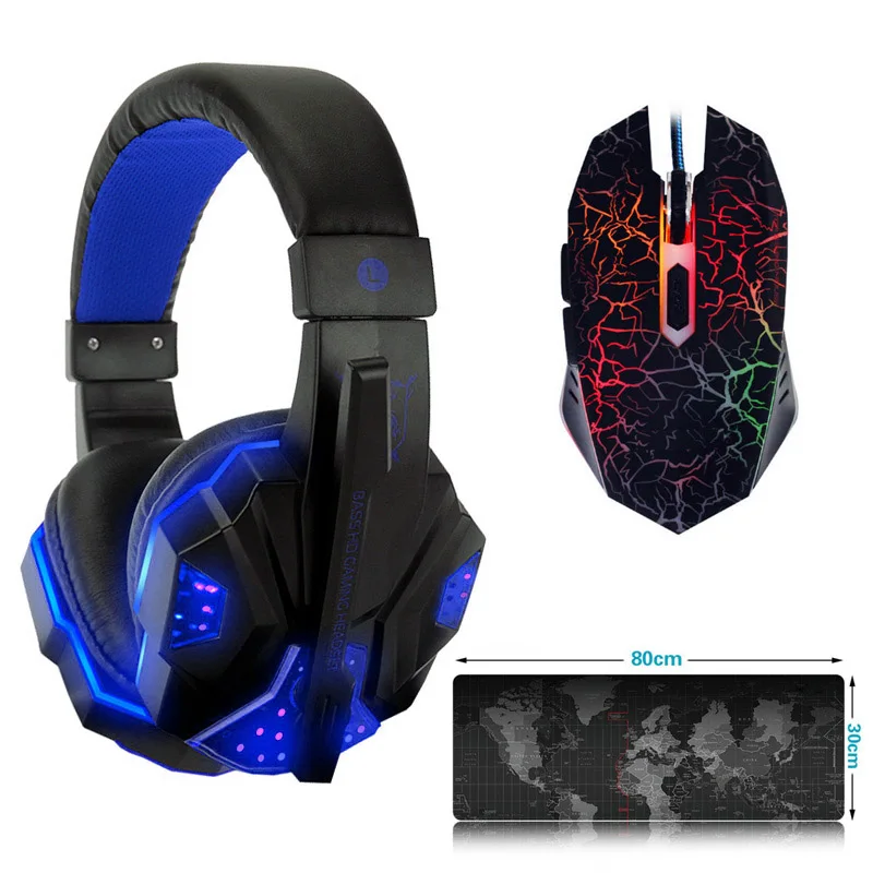 Игровые наушники головной гарнитур с микрофоном + 300*800 см Коврик для мыши USB