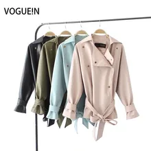 VOGUEIN новые женские Модные Куртки из искусственной кожи пальто-бомбер Свободная верхняя одежда пальто пояс с бантом 4 цвета