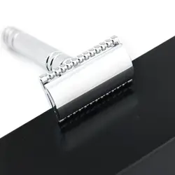 Двойной край безопасный бритвенный станок бритвы серебро руководство классический стиль 10,8 см латунь длинные противоскользящая ручка 80