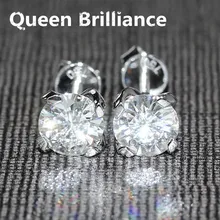 Genuino 18 K 750 Oro Blanco Tornillo de Nuevo 1 Quilates quilates F Color Lab Test Positivo Grown Moissanite Diamante Tachona Los Pendientes Para Las Mujeres