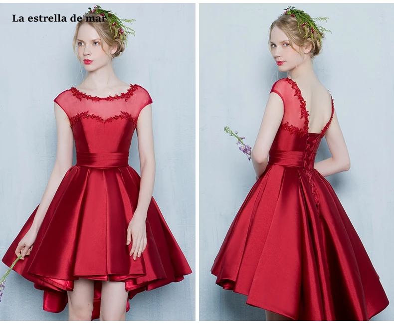 Vestido dama de honra2019 новая кружевная кристаллическая крышка рукава бордовый высокий и низкий платье подружки невесты чайный халат d'd'honneur