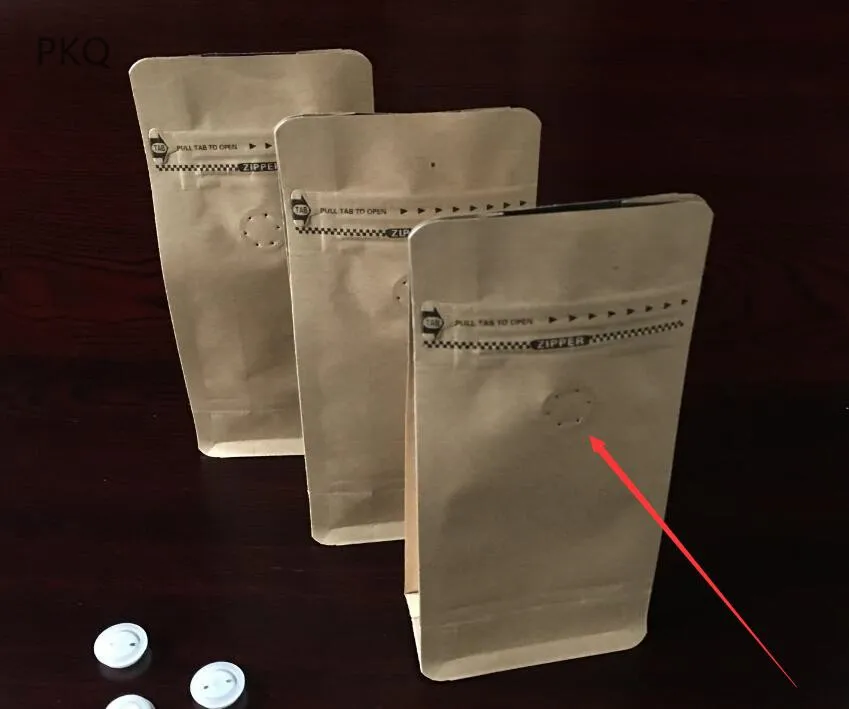 

50pcs Kraft paper ziplock bag Valve Aluminum foil stand up bag Food Sealing storage pouches Coffee Beans Packaging Bag 1/4 pound