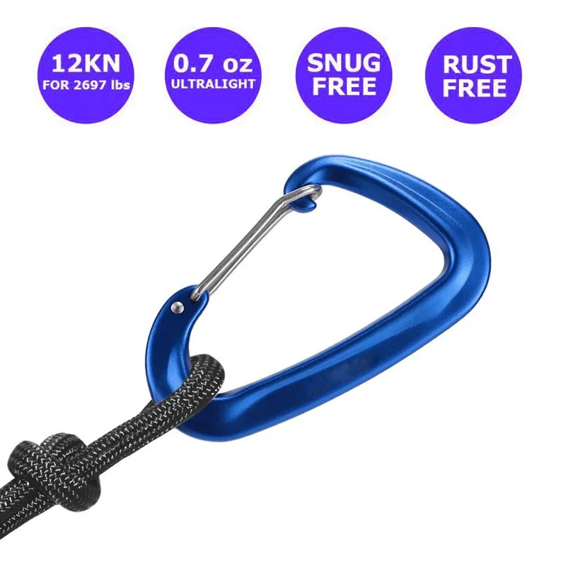 12KN Aluminum Hammock Buckle Carabiner Camping Hammock Alloy Aluminum Quick Hanging Belts Hook Clasp Camping Equipment
