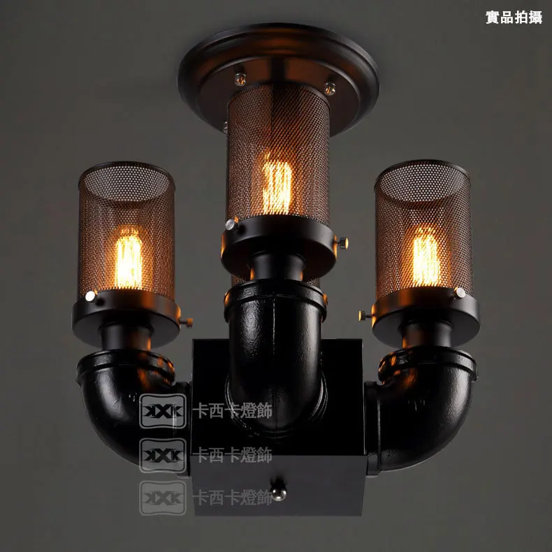 Nordic vintage rural style industry loft black antique iron 4 water pipe ceiling lamps with Edison bulbs in bar or cafe