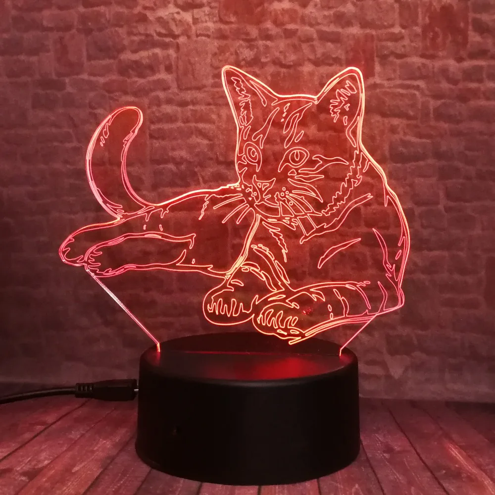 Милый 3D уютная лежа для отдыха с украшением в виде кошачьих светодиодный ночной