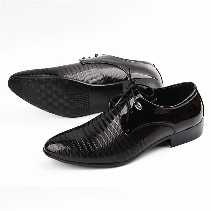 movechain New Fashion Men's Lace-Up PU Leather Dress Business Office Shoes Mens Wedding Flats Man Casual Party Driving Oxfords