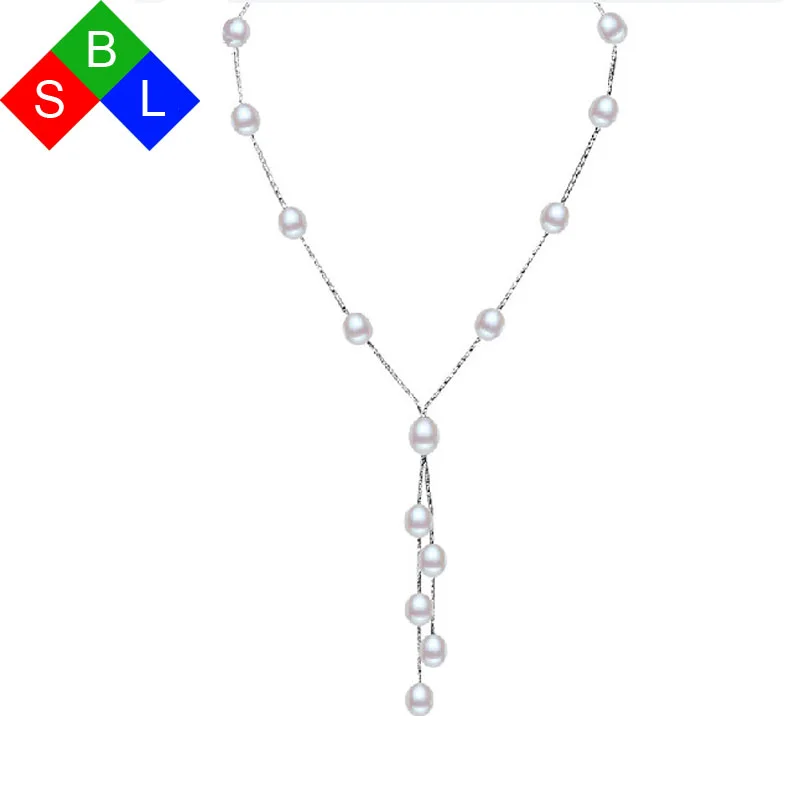 BSL Fine Jewelry 925 Sterling Silver Natural Freshwater Pearl Y Shaped