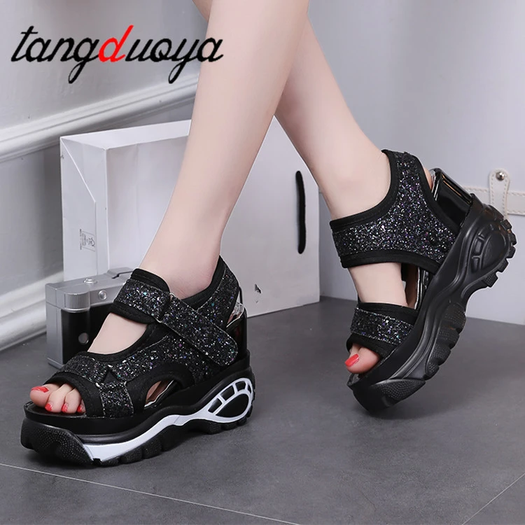 black platform sandals with white sole