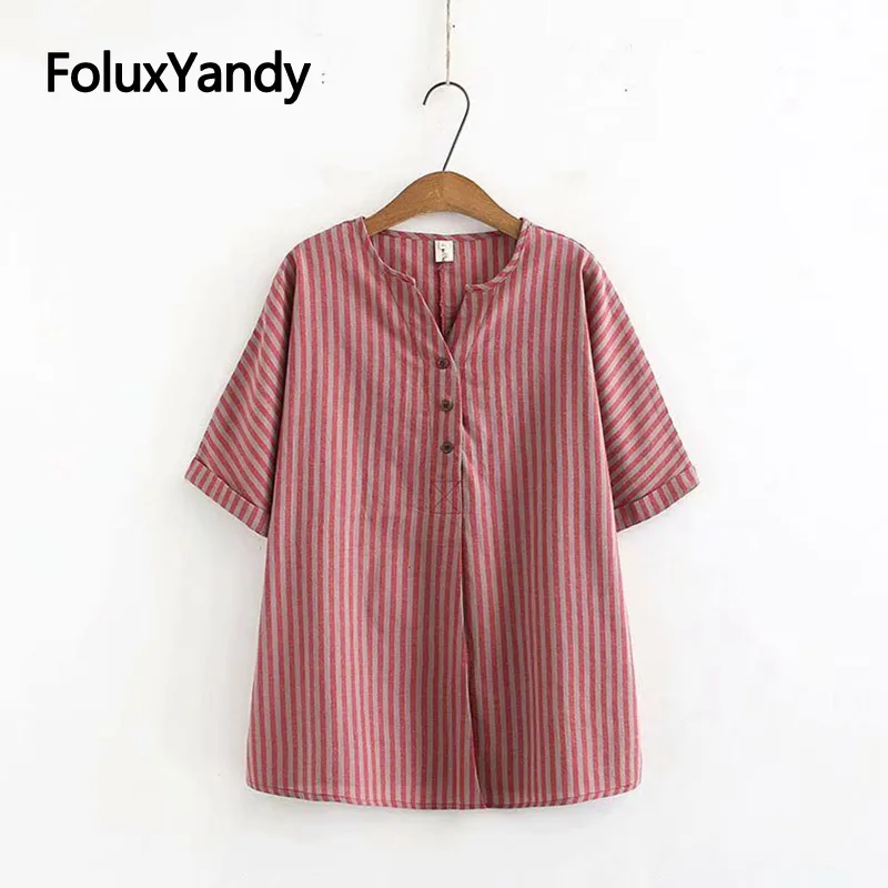 

2019 Summer Striped Tops Plus Size XXXL 4XL V-neck Casual T-shirts Loose Short Sleeve Women Tops KKFY3746