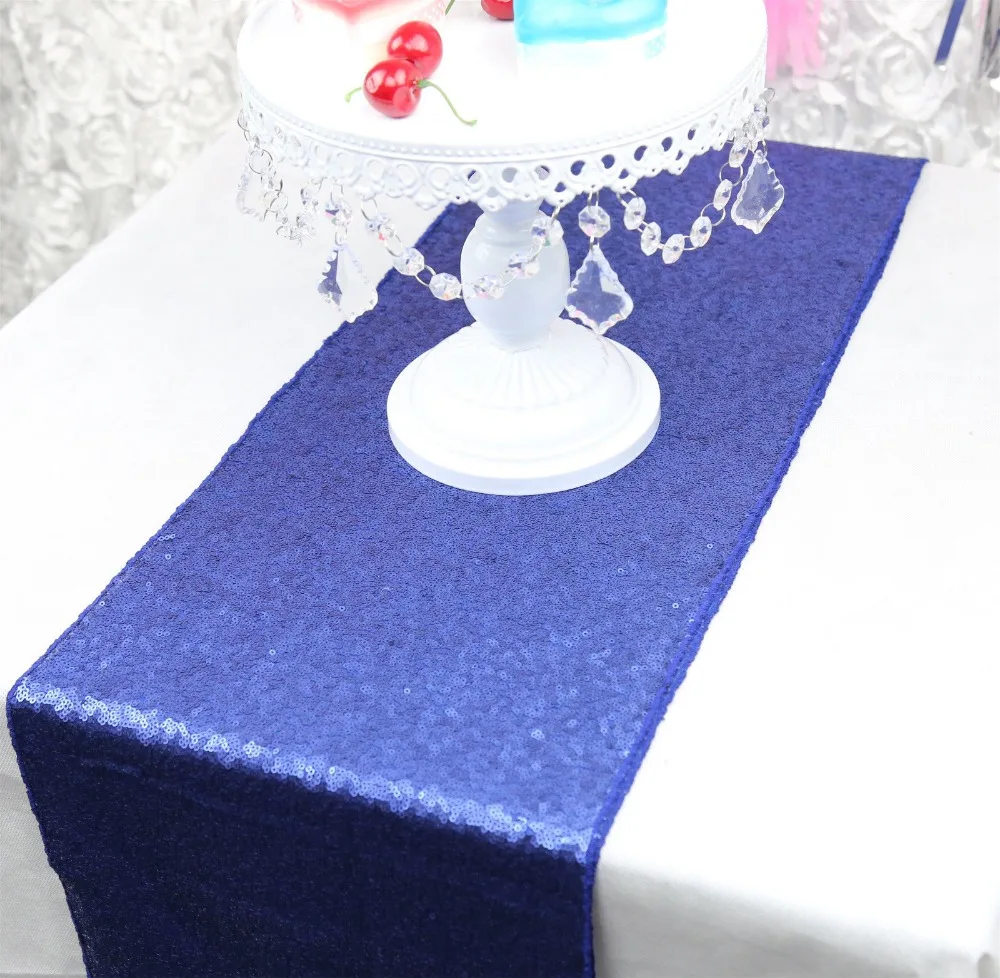 Inofinn 30x183cm/12x72 inches Luxury royal Blue Sequin Table Runner