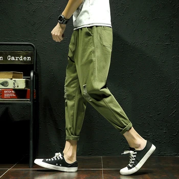 

2019 new summer new hole casual joggers nine pants men's plus fat large size fat hip hop feet harem men's pants streetwear M-5XL