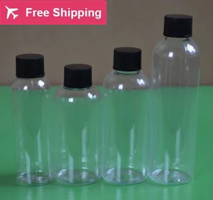 

free shipping 60ml 75ml 100ml 120ml 20 pcs / lot black transparent plastic cover transparent bottle ( with inner plug )
