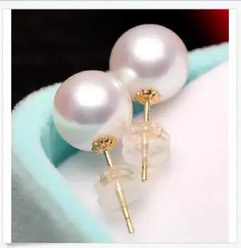 

AAA roundPAIR OF 10-11MM south sea white pearl earring 18k