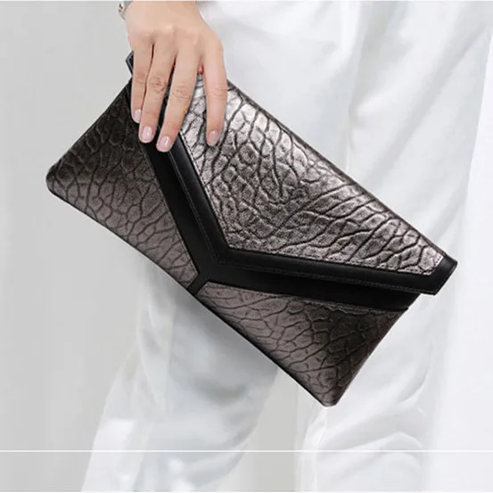 

2018 trendy novelty genuine leather silver bronze black day clutch bag for women small real leather one shoulder chain bag