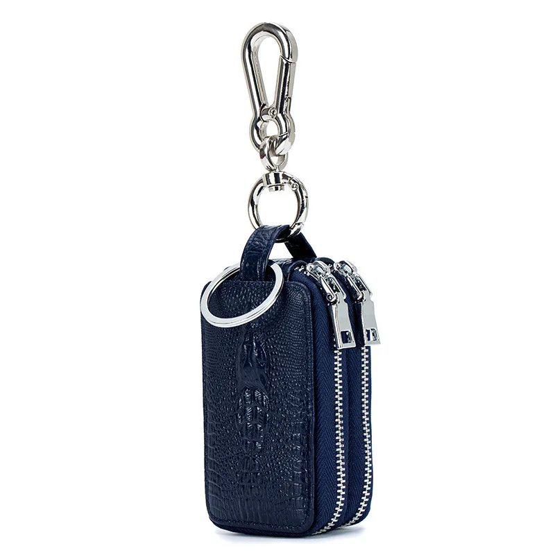 Dark blue 3 Мужской кошелек для ключей из натуральной кожи, мужская сумка для ключей в автомобиле, держатель для ключей с узором «крокодиловая кожа», чехол для ключей, Большой Вместительный органайзер, маленькие кошельки - Цвет: Dark blue 3