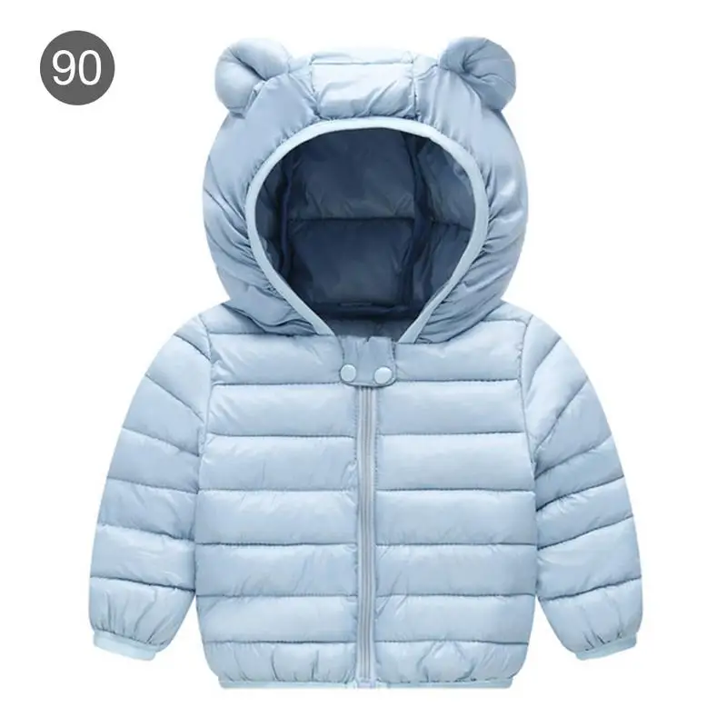 Куртка для маленьких девочек и мальчиков г. Осенне-зимняя куртка для девочек, пальто детская теплая верхняя одежда с капюшоном детская одежда детская шапка с ушками - Цвет: Sky Blue 90cm