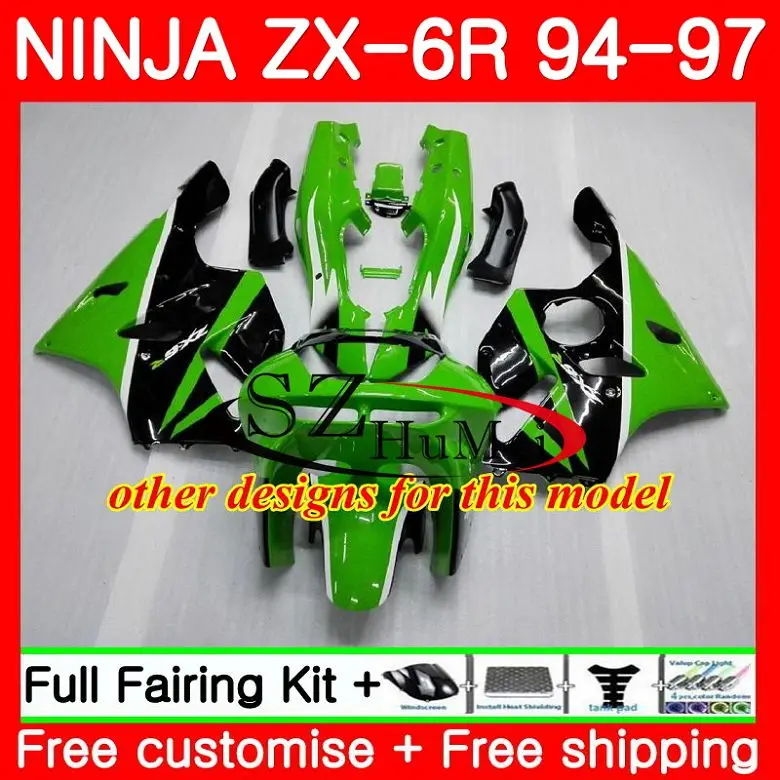 Корпус для KAWASAKI NINJA ZX-6R глянцевый зеленый 94-97 ZX636 600CC ZX 636 13SH9 ZX6R 94 95 96 97 ZX 6R 1994 1995 1996 1997 обтекатели