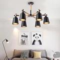 Nordic Kreative einfache 3/6/8 kopf massivholz LED kronleuchter lampe für wohnzimmer weiß schwarz decke beleuchtung|Pendelleuchten|Licht & Beleuchtung -