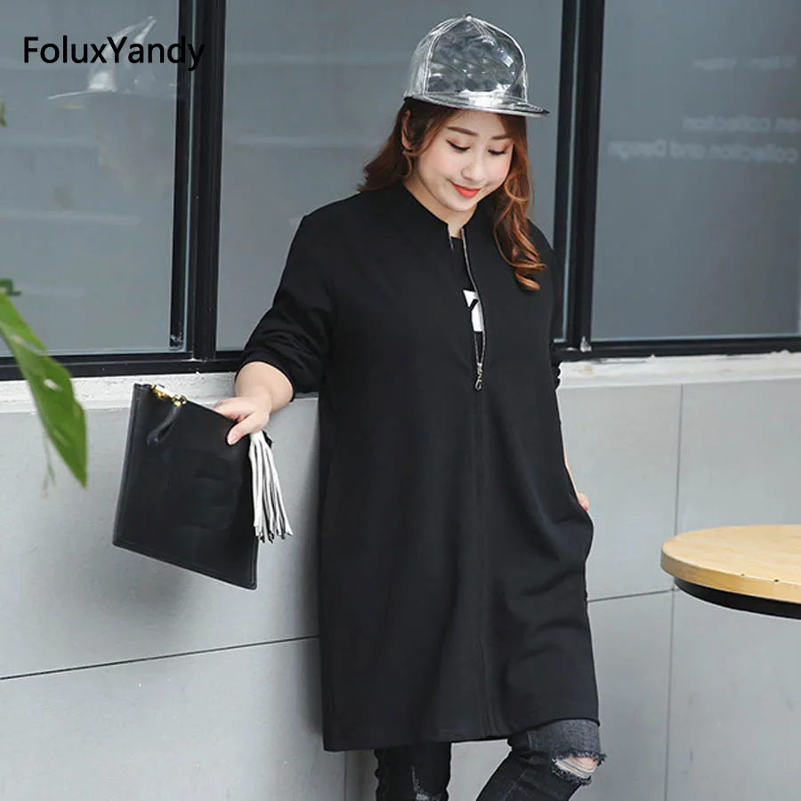 

5 XL Plus Size Trench Coat for Women New Casual Loose Long Trench Black Outerwear Black FH30-353