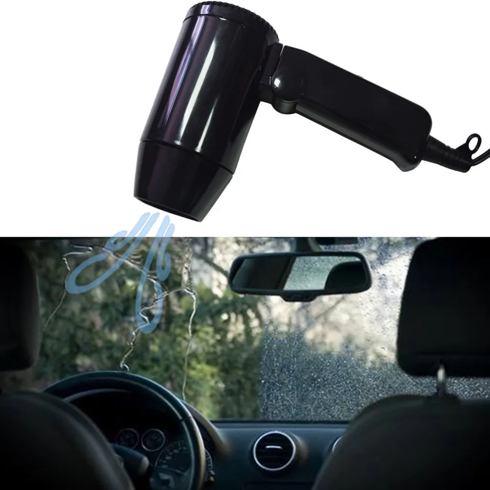 

12V Portable black Hot & Cold Folding Camping Hair Travel Car Dryer Window Defroster Car-styling cigarette Lighter