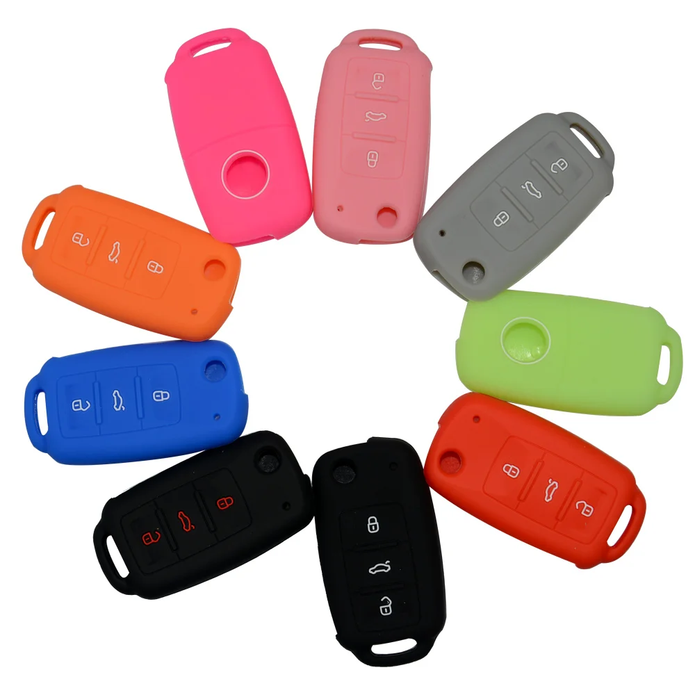 Silicone Rubber Car Key Cover Case For VW POLO Tiguan Passat B5 B6 B7 Golf 2017 3 Buttons Silica Gel Skin Protector Car-stying
