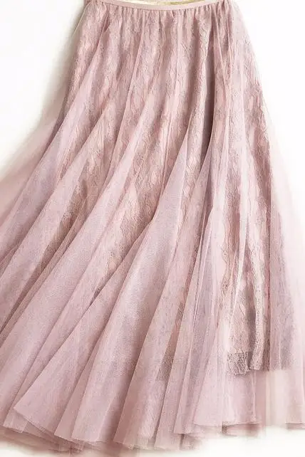 Весна новое поступление кружевная юбка Высокая Талия Длинные юбки для девочек Женская, перевязанные тесьмой Тюлевая юбка 3 Цвета - Цвет: Розовый
