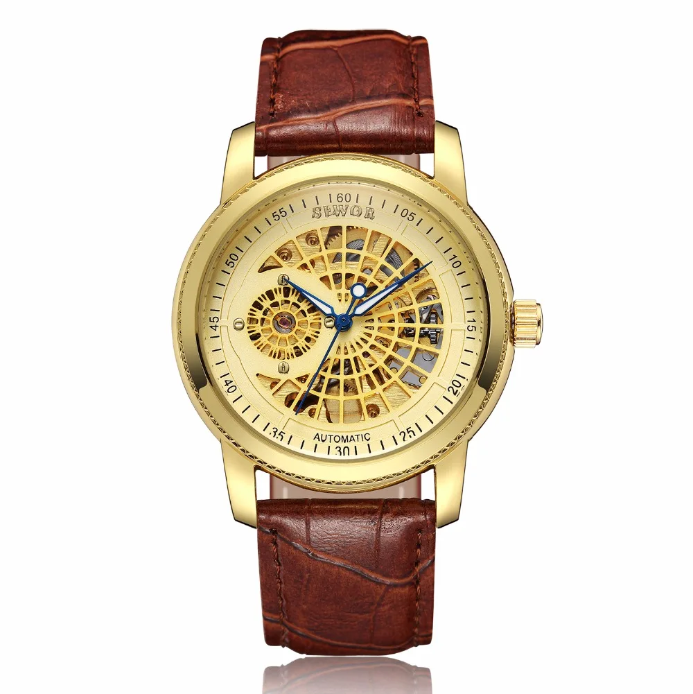 

SEWOR Male Clock Automatic Mechanical Relogio Masculino Spider Web Pattern Skeleton Men's Watch PU Leather Strap Montre Homme