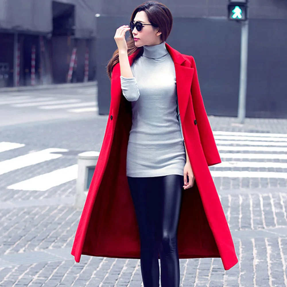 

FEITONG Womens Fashion Autumn Winter Long Woolen Coat Overcoat Parka winter jacket women windbreaker Outwear Cardigan