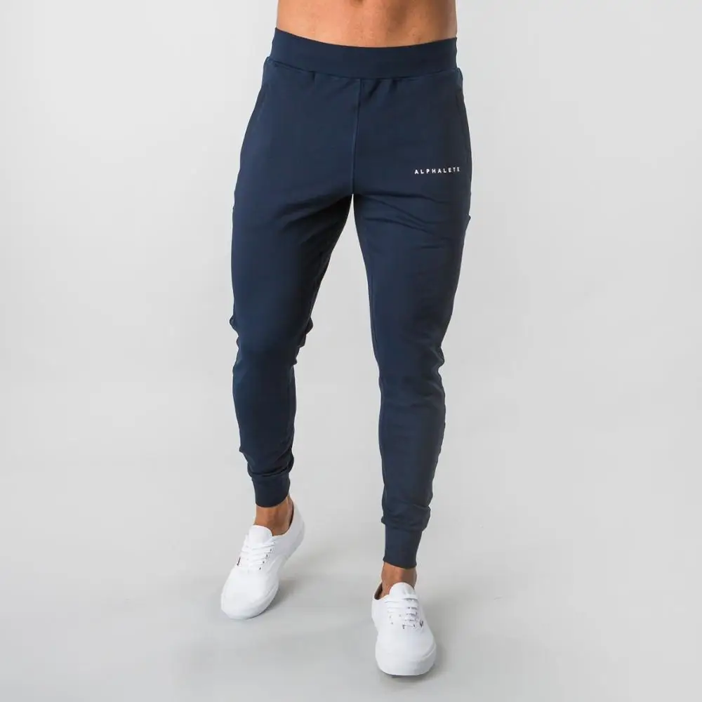 ALPHALETE брендовые осенне-зимние мужские спортивные штаны для фитнеса, модные хлопковые брюки-карандаш, брюки для бодибилдинга, высококачественные штаны для бега - Цвет: Navy Blue