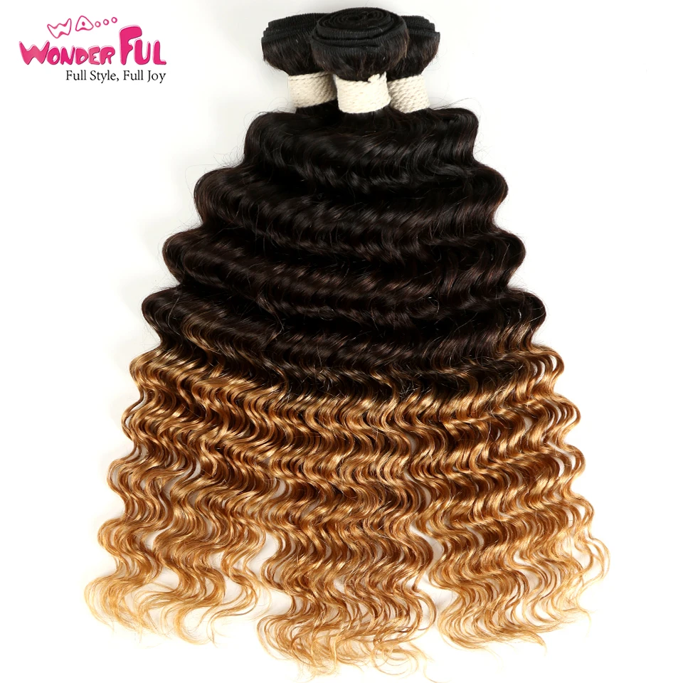 Wa...Wonderful hair 1B/4/27 Deep Wave Brazilian Non Remy Human Hair