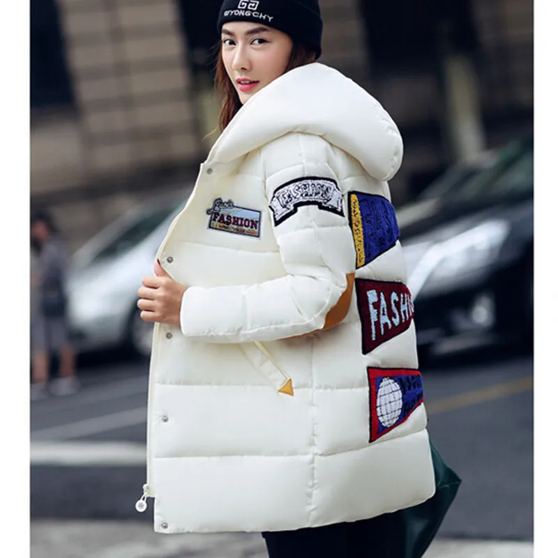 Новинка 2018 зимняя куртка плюс размер женские парки с принтом пуховик на утином