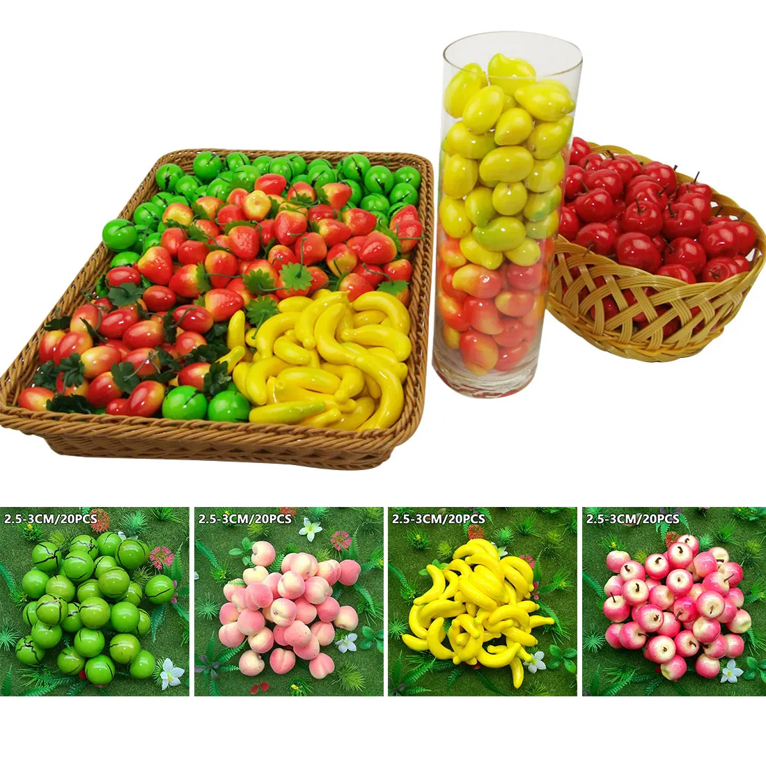 20pcs Fake Fruit Artificial Foam Fruits and Vegetables Berries DIY
