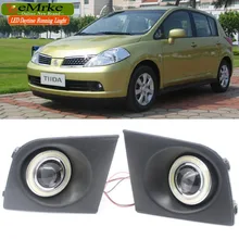 EeMrke для Nissan Tiida C11 2004 2005 2006 светодиодный Ангел глаз DRL дневные ходовые огни галогенные лампы H11 55 Вт Противотуманные фары