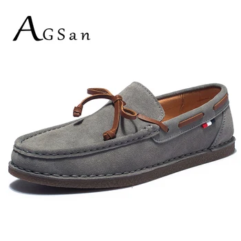 

AGSan Genuine Leather Men Casual Shoes Tassel Boat Shoes Classic Loafers Slip On Moccasins Gray Driving Shoes England Flats
